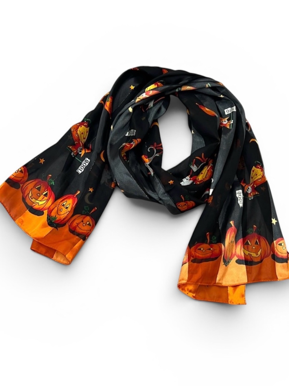 Vintage Cejon Semi Sheer Halloween Witch Cats and Pumpkins Scarf